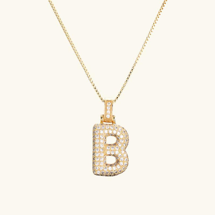 Valantomode | Plated Letter Luxe Necklace with Alphanumeric Architecture and Refractive Assets