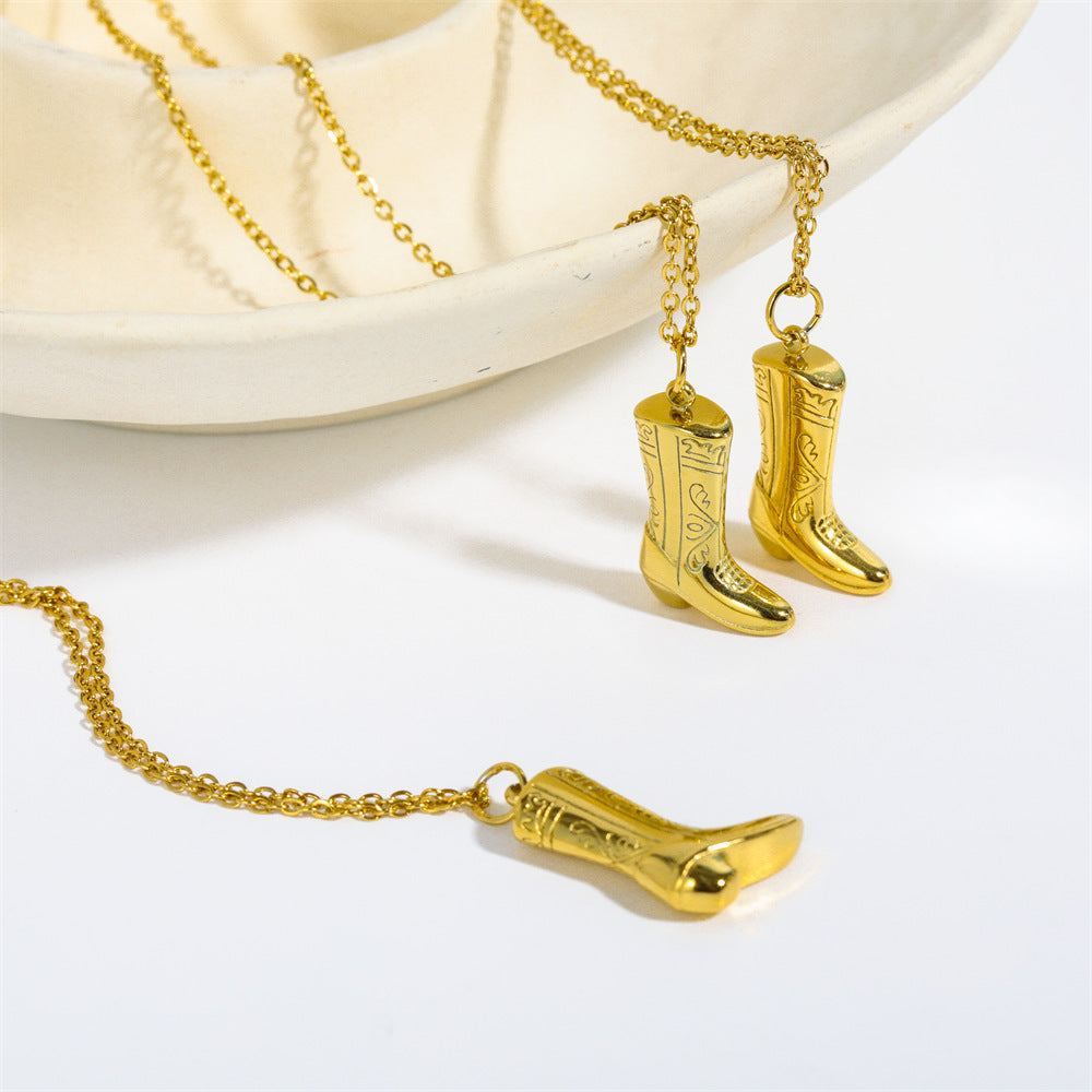 Valantomode | Plated Western Boot Figurative Pendant Necklace for Women