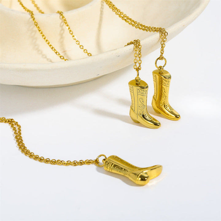 Valantomode | Plated Western Boot Figurative Pendant Necklace for Women