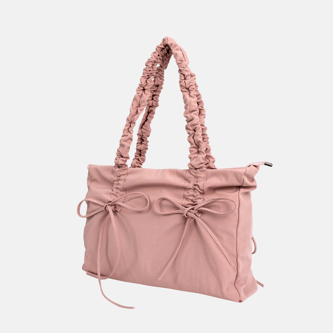 Valantomode | Luna Ribbon Kinetic Tote – Lightweight Adjustable Nylon Shoulder Bag with Ribbon Detail