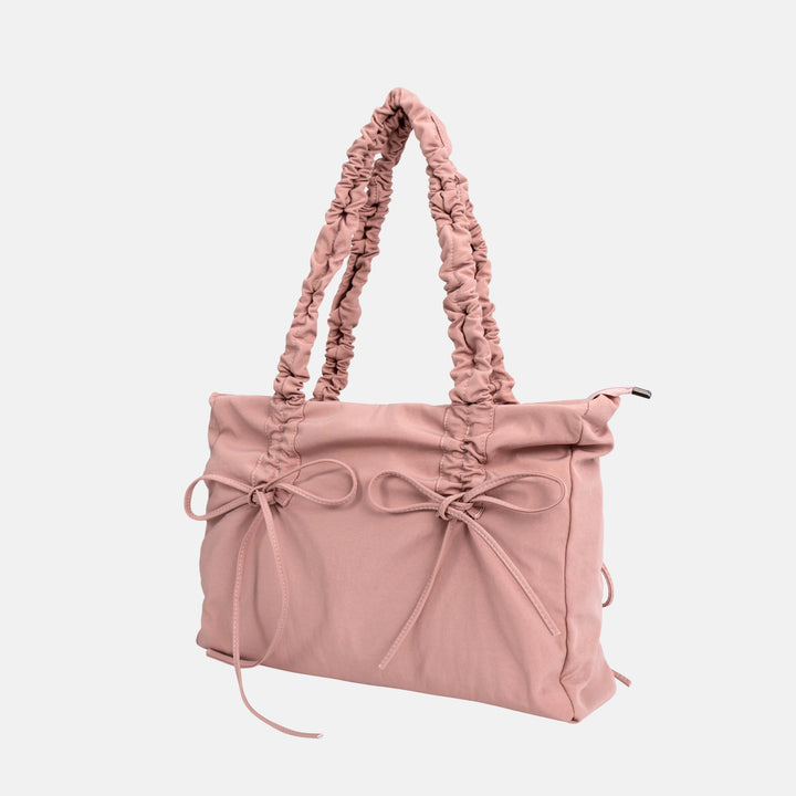 Valantomode | Luna Ribbon Kinetic Tote – Lightweight Adjustable Nylon Shoulder Bag with Ribbon Detail