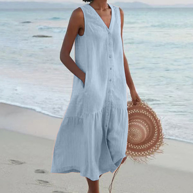 Valantomode | Mina Linen Look Summer Maxi Dress for Effortless Style