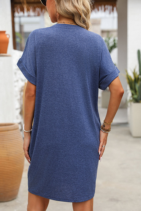 Valantomode | Chic Solid Round Neck Mini Dress for Effortless Style