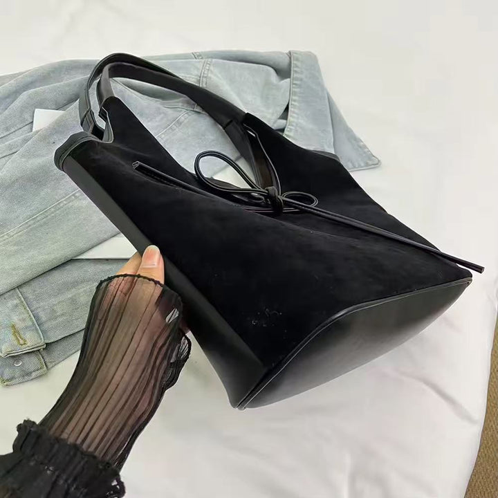 Valantomode | Velvet Ribbon Garrison – Premium Vegan Suede Tote with Soft-Touch Handle Straps