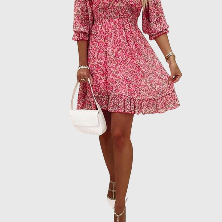 Valantomode | Stylish Floral Puff Sleeve Dress for Spring Events