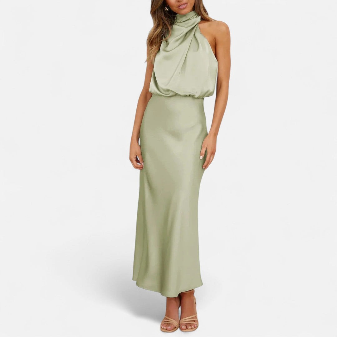 Valantomode | Women’s Satin A-Line Sleeveless Long Dress