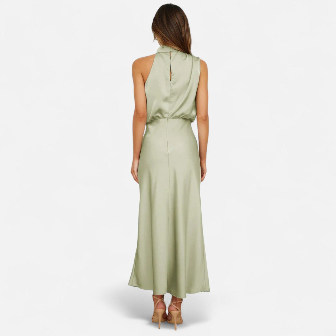 Valantomode | Women’s Satin A-Line Sleeveless Long Dress