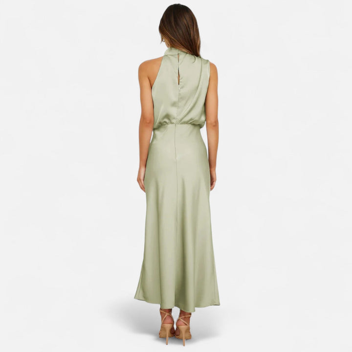 Valantomode | Women’s Satin A-Line Sleeveless Long Dress