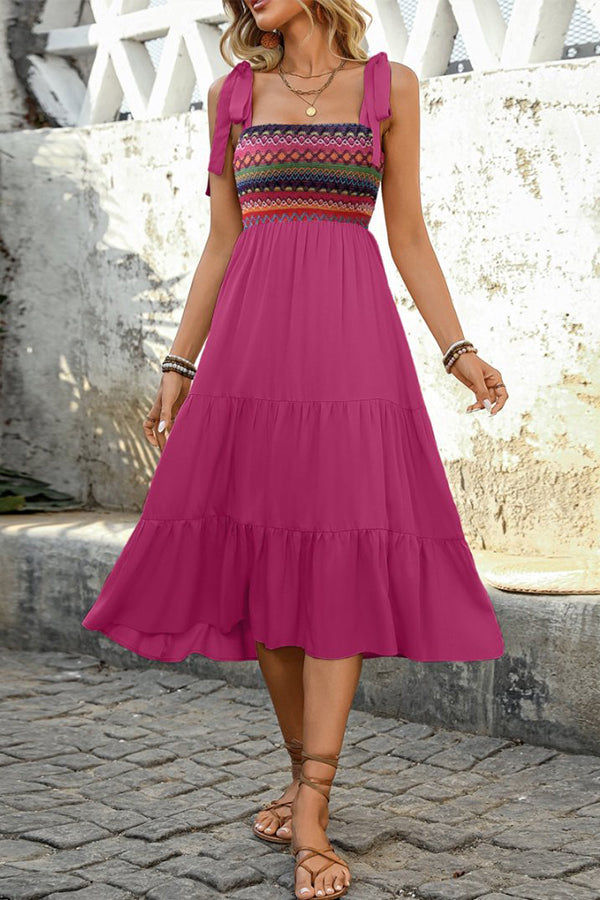 Valantomode | Chic Bohemia Print Tie Shoulder Casual Dress