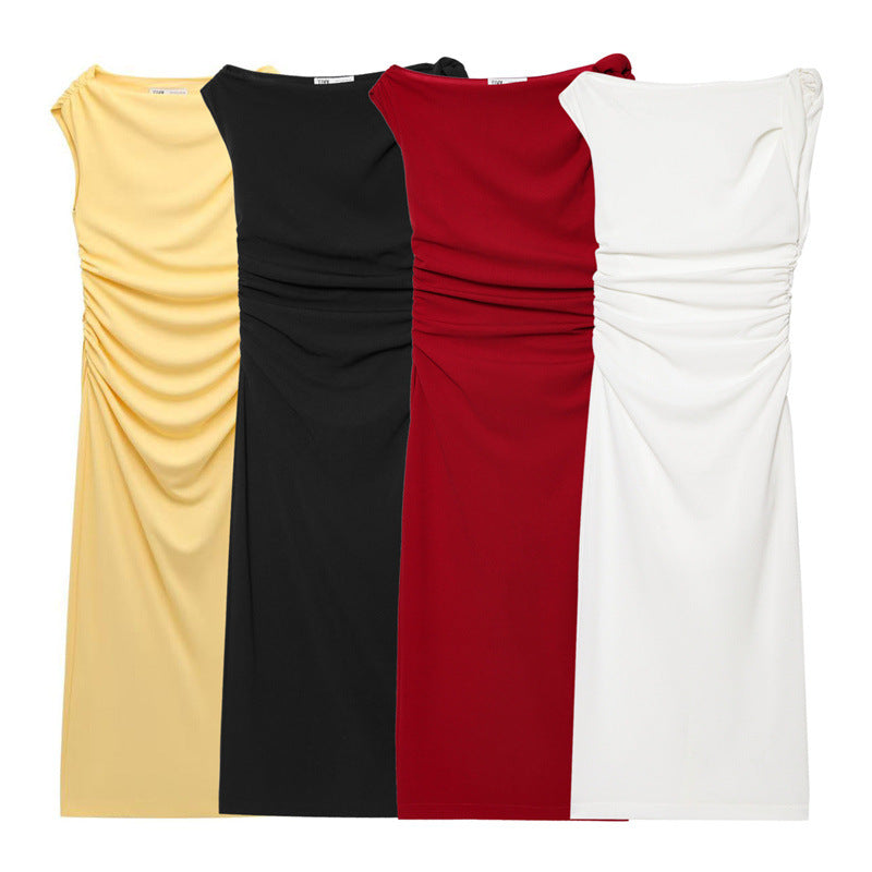 Valantomode | Chic Asymmetric Ruched Sleeveless Maxi Dress for Elegance