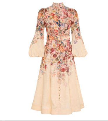Valantomode | Floral Print Mini Dress with Belted Lace Trim