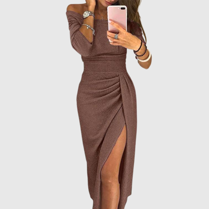 Valantomode | Stylish Midi Dress with Chic Side Slit for Fashion Lovers