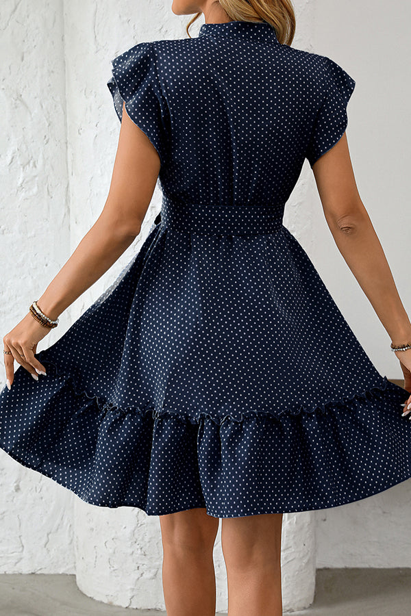 Valantomode | Chic Polka Dot Tie-Waist Casual Dress for Effortless Style