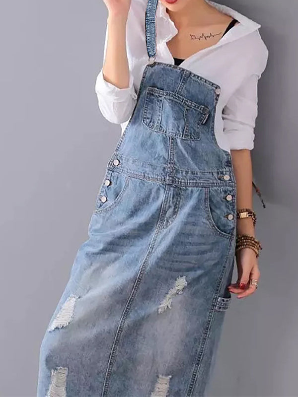 Valantomode | Trendy Denim Dress with Slit for Casual Outings