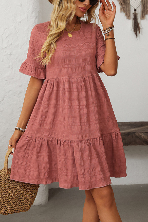 Valantomode | Adorable Ruffle Hem Mini Dress for Trendy Style