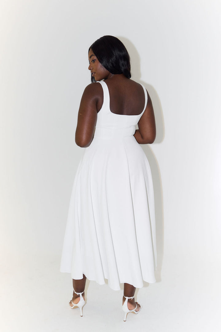 Valantomode | Chic Square Neck Midi Dress for Effortless Elegance