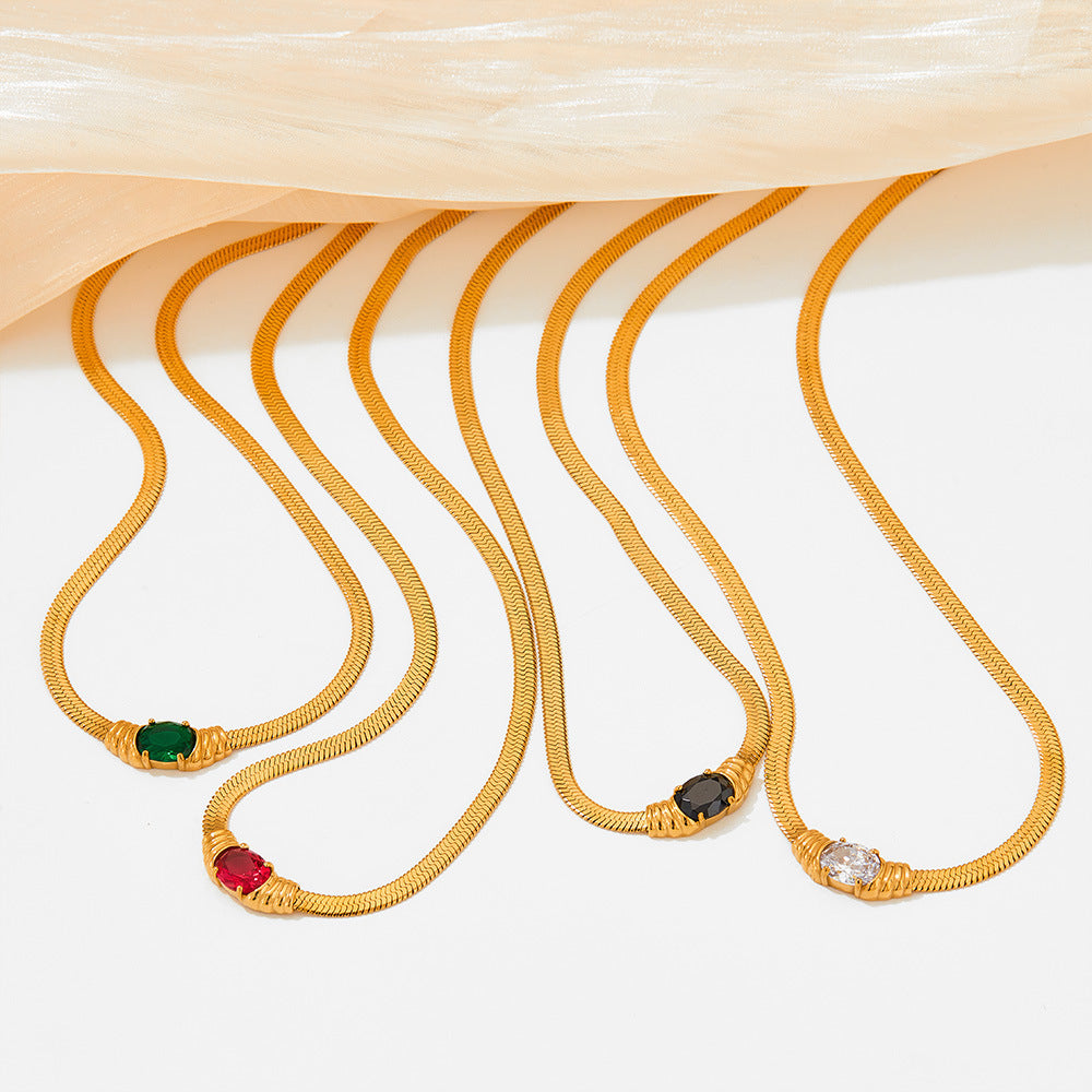 Valantomode | Plated Cairo Necklace with Linear-Monolithic Architecture and Refractive Stone Assets