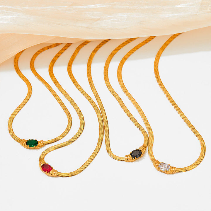 Valantomode | Plated Cairo Necklace with Linear-Monolithic Architecture and Refractive Stone Assets