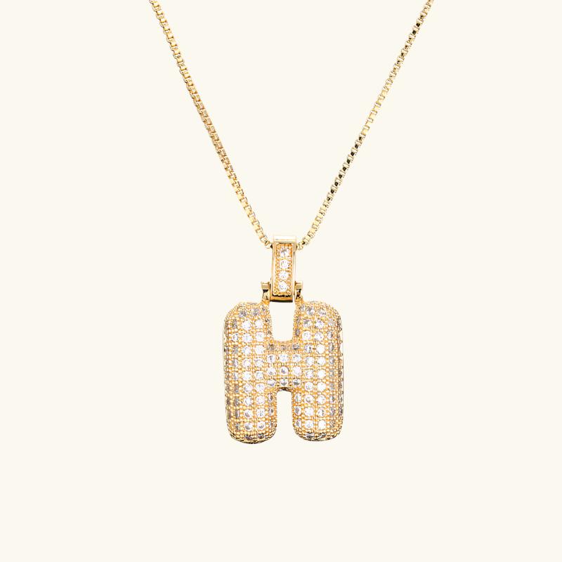 Valantomode | Plated Letter Luxe Necklace with Alphanumeric Architecture and Refractive Assets