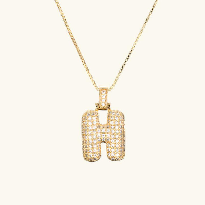 Valantomode | Plated Letter Luxe Necklace with Alphanumeric Architecture and Refractive Assets