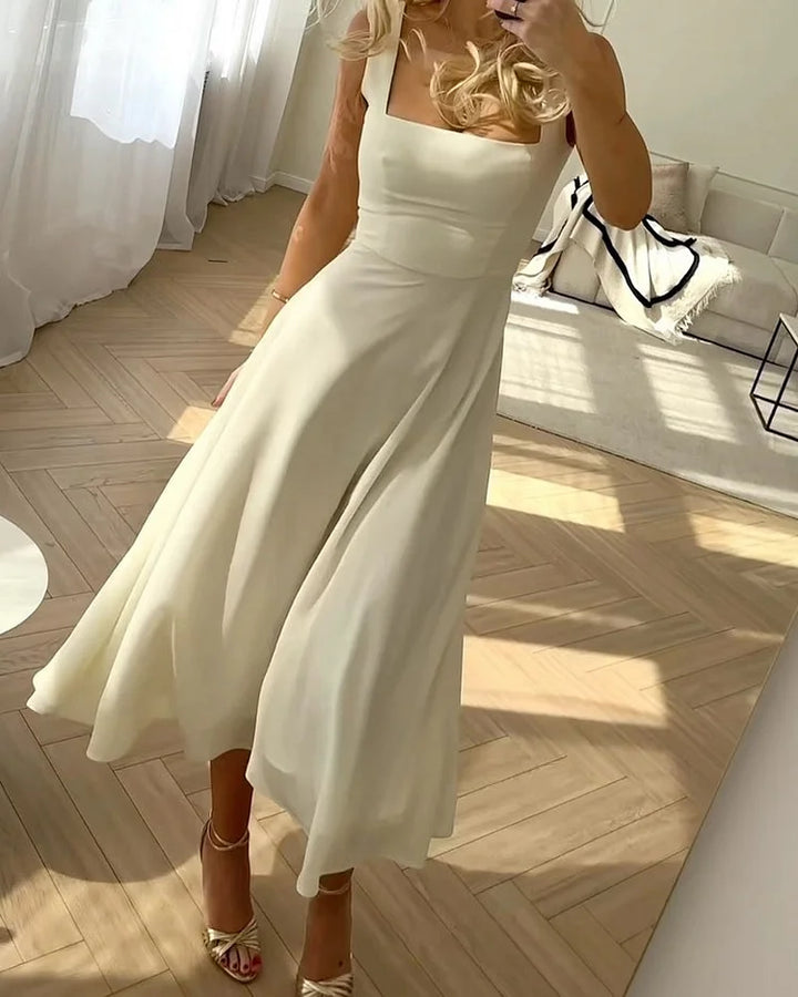 Valantomode | Elegant Midi Dress with Sheer Ruffle Hem Detail