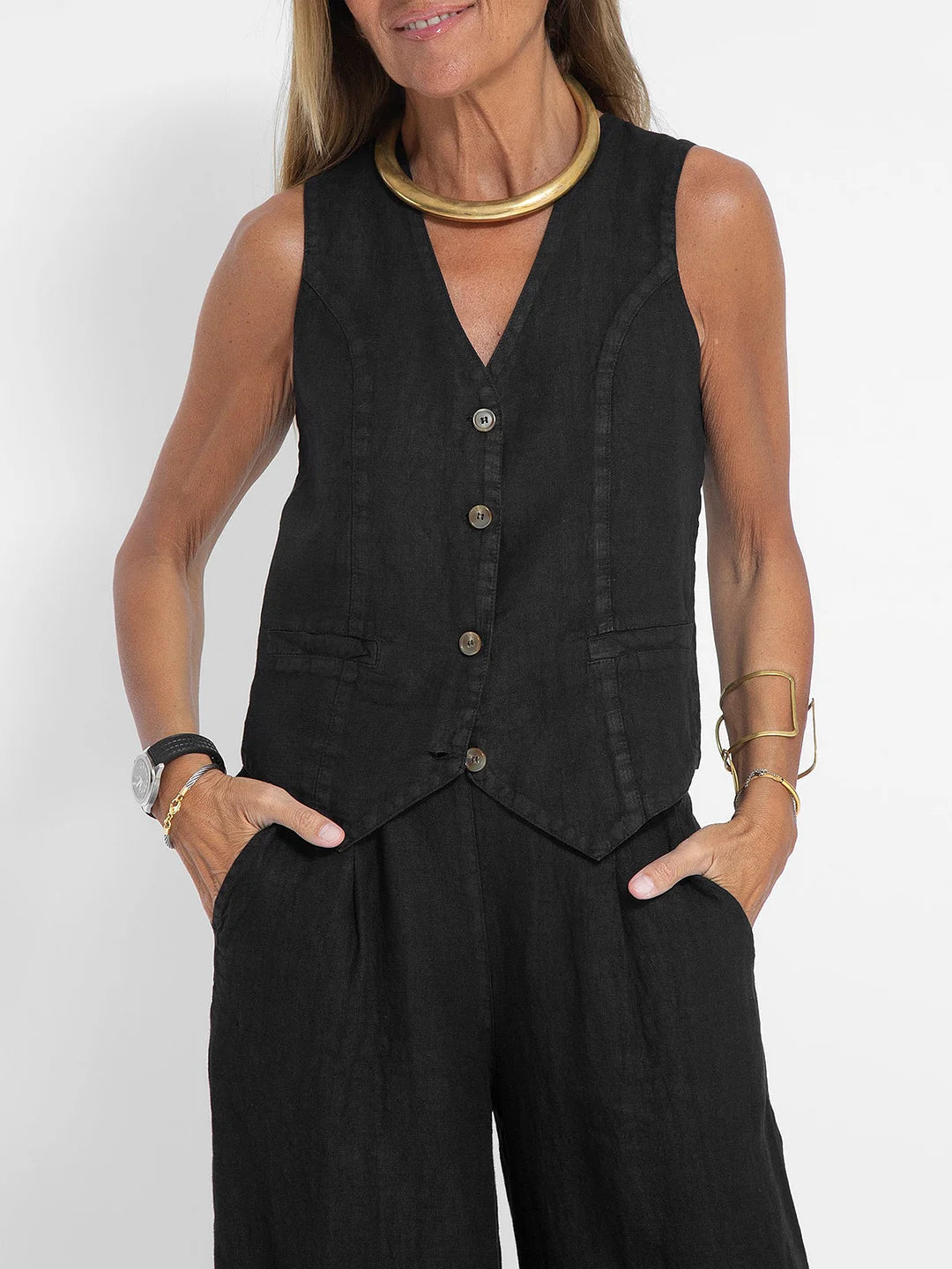 Valantomode | Chic Suit Set with Tailored Vest & Flowy Wide Pants