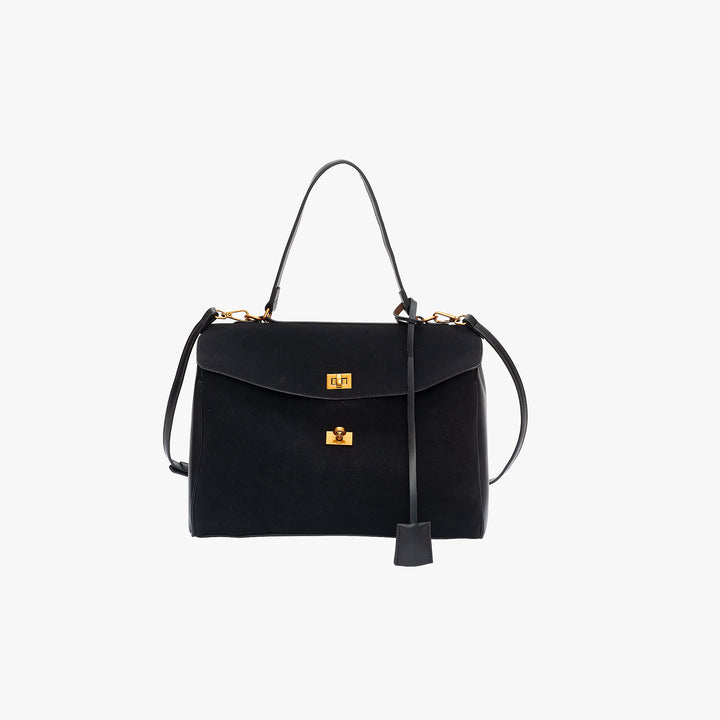 Valantomode | Velvet Vanguard Tote – Premium Faux Suede Business Bag with Turn-Lock & Vegan Leather Handles