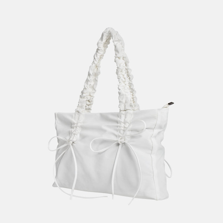 Valantomode | Luna Ribbon Kinetic Tote – Lightweight Adjustable Nylon Shoulder Bag with Ribbon Detail