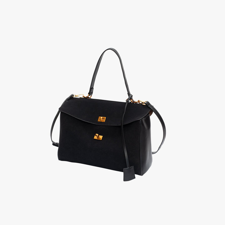 Valantomode | Velvet Vanguard Tote – Premium Faux Suede Business Bag with Turn-Lock & Vegan Leather Handles