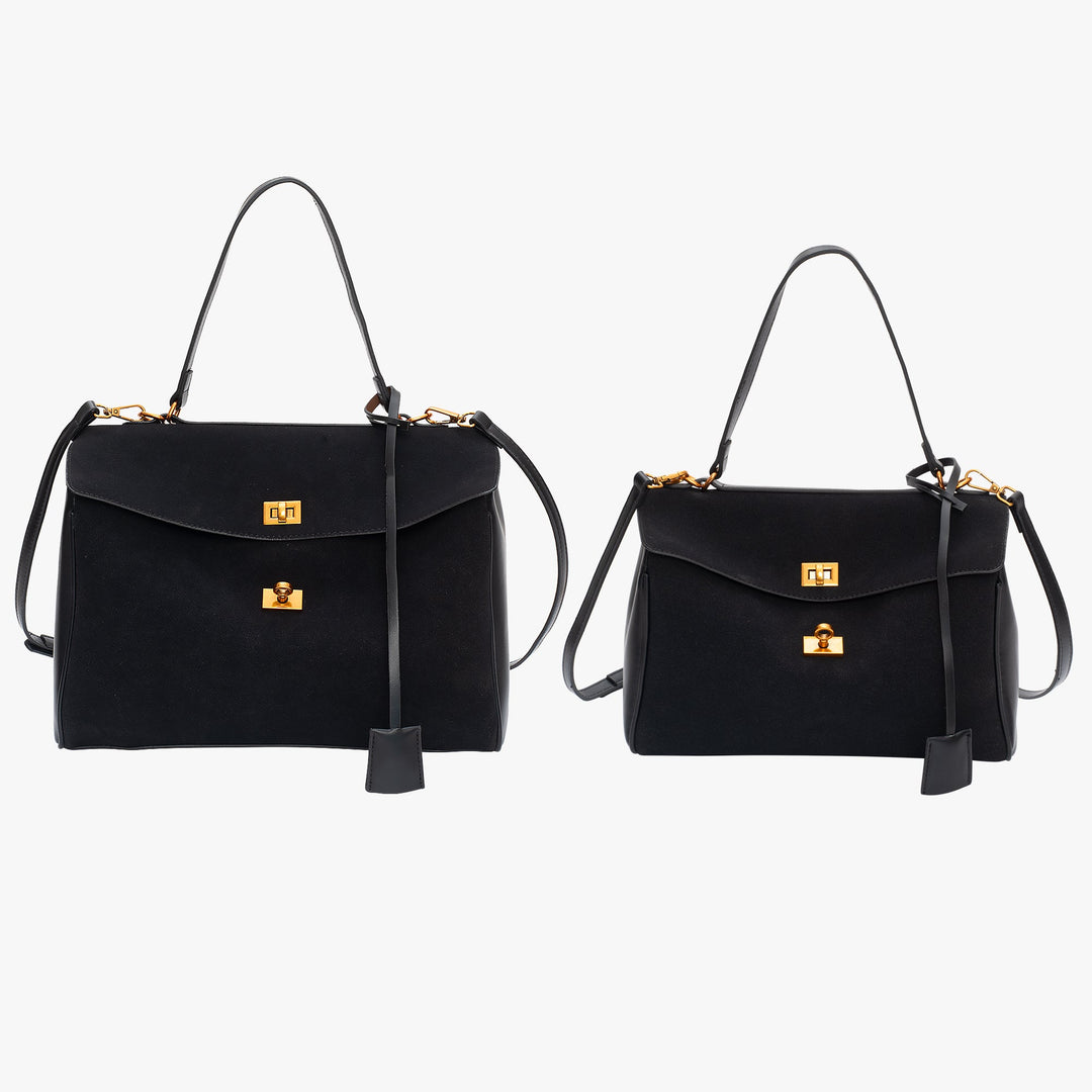 Valantomode | Velvet Vanguard Tote – Premium Faux Suede Business Bag with Turn-Lock & Vegan Leather Handles