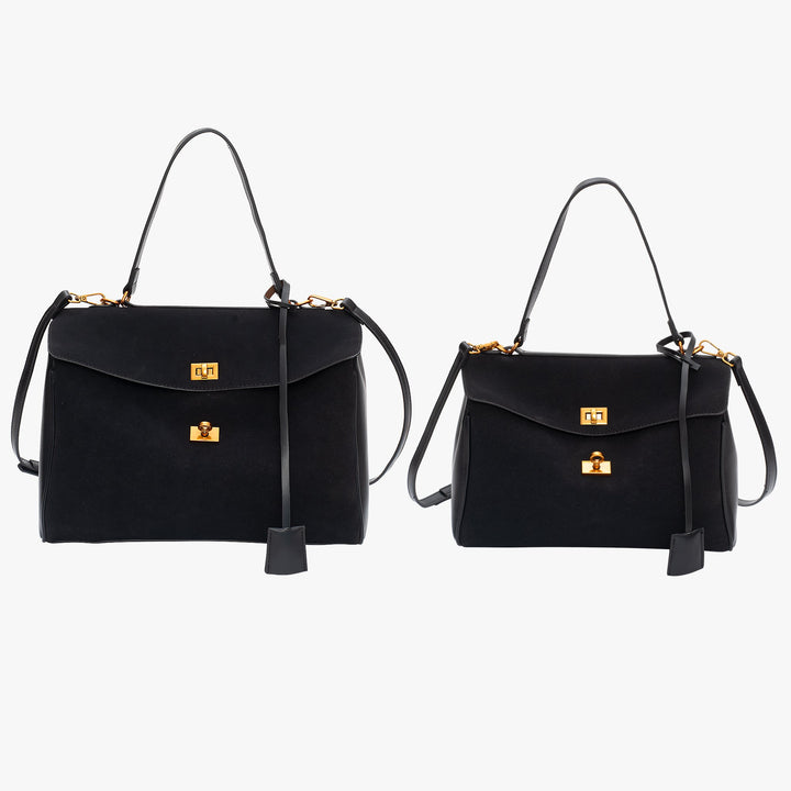 Valantomode | Velvet Vanguard Tote – Premium Faux Suede Business Bag with Turn-Lock & Vegan Leather Handles