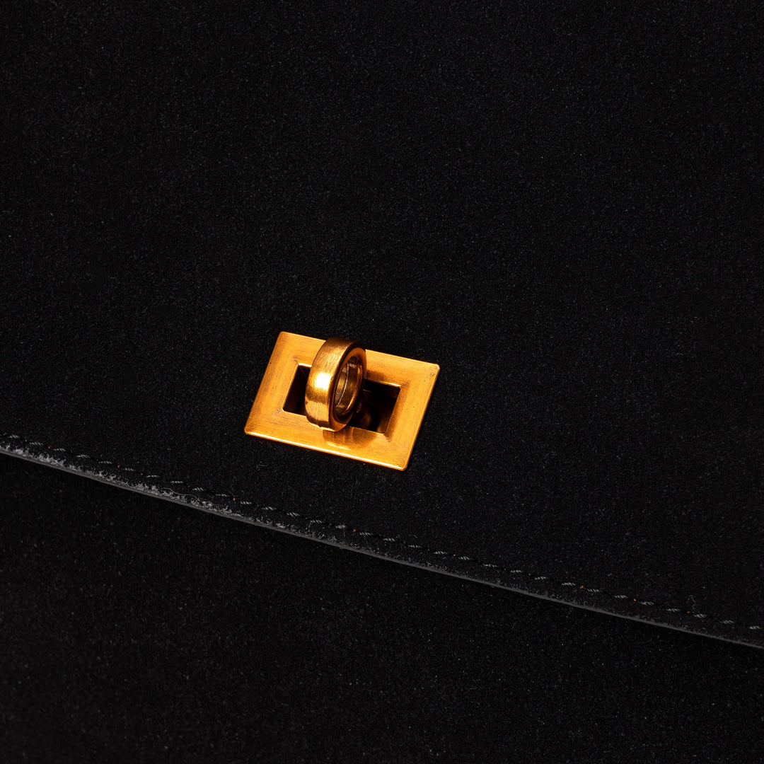 Valantomode | Velvet Vanguard Tote – Premium Faux Suede Business Bag with Turn-Lock & Vegan Leather Handles