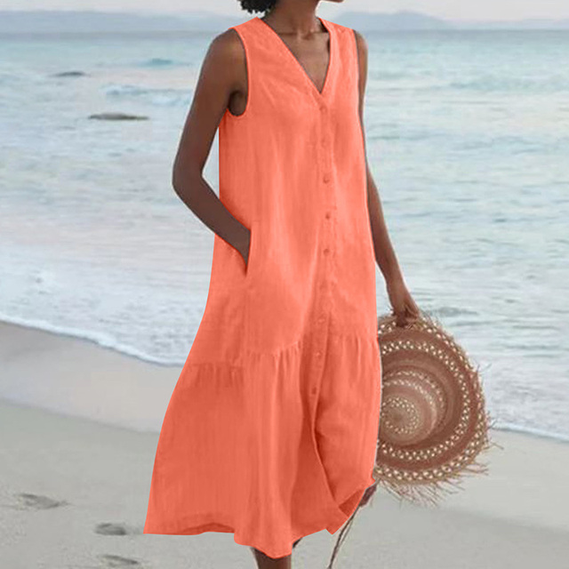 Valantomode | Mina Linen Look Summer Maxi Dress for Effortless Style