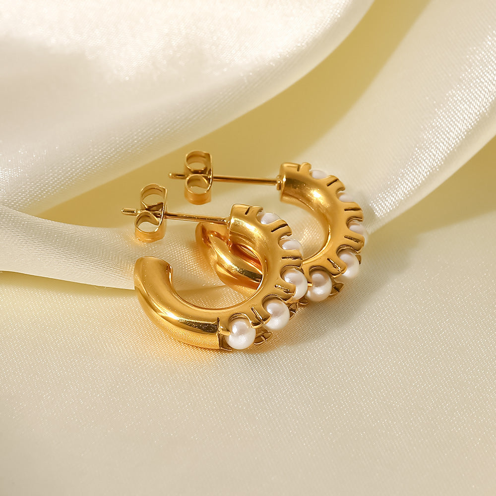 Valantomode | Plated Framed Freshwater Pearl Earrings for Women
