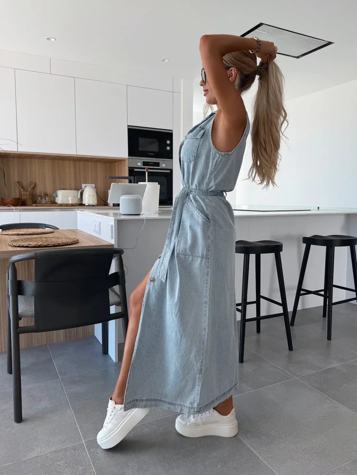 Valantomode | Stylish Long Denim Dress Perfect for Everyday Wear