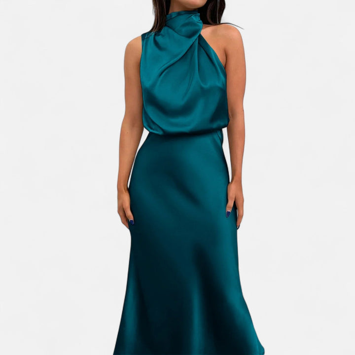 Valantomode | Women’s Satin A-Line Sleeveless Long Dress