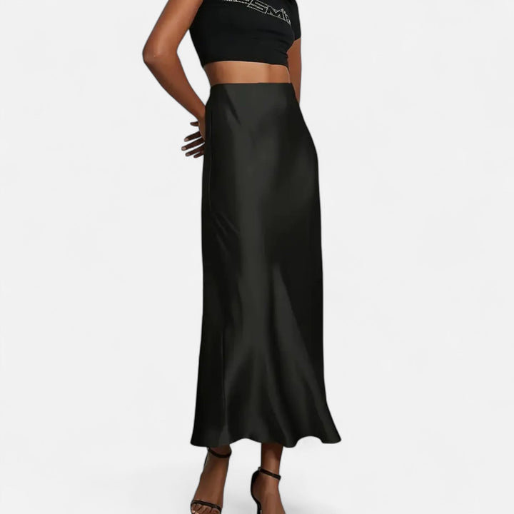 Valantomode | Women’s High-Waist Satin Midi Skirt