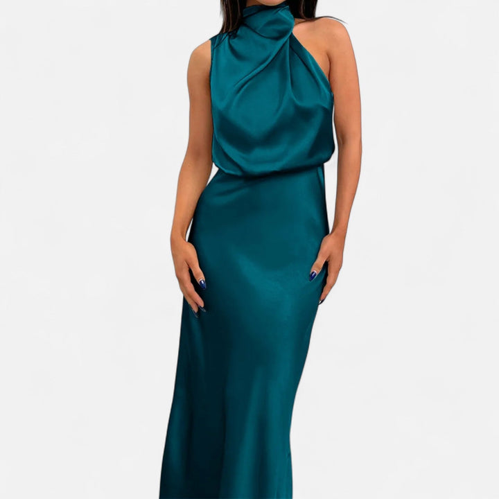 Valantomode | Women’s Satin A-Line Sleeveless Long Dress