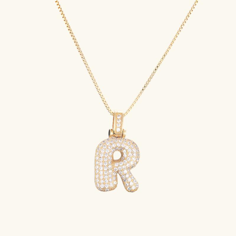 Valantomode | Plated Letter Luxe Necklace with Alphanumeric Architecture and Refractive Assets
