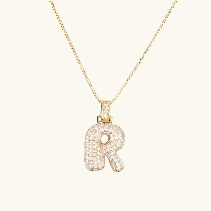 Valantomode | Plated Letter Luxe Necklace with Alphanumeric Architecture and Refractive Assets