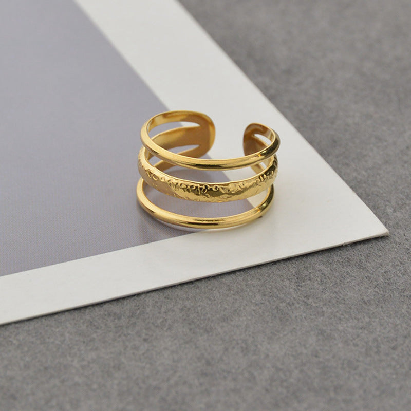 Valantomode | Plated Multi-Layered Band Ring with Hammered Textural Structuralism