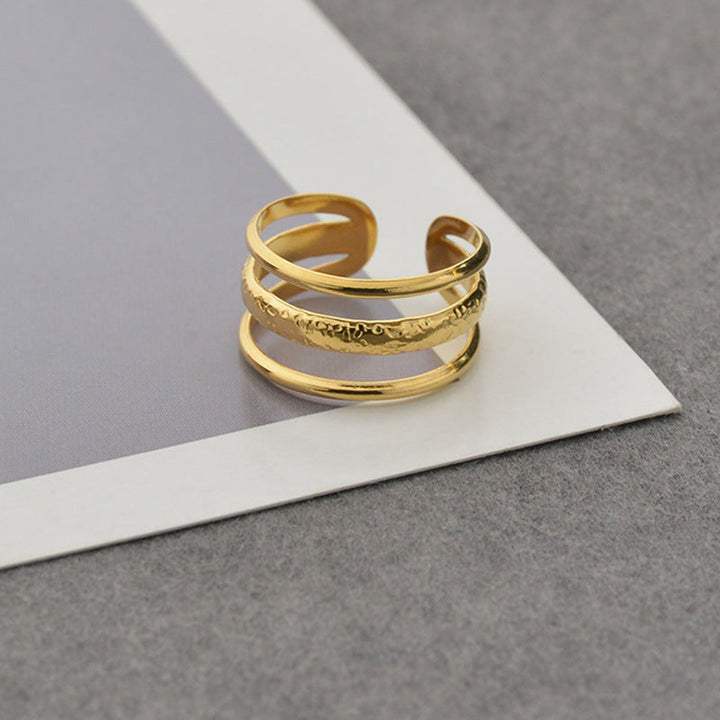 Valantomode | Plated Multi-Layered Band Ring with Hammered Textural Structuralism