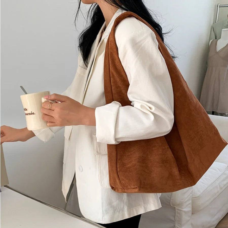 Valantomode | Velvet Orbital Garrison – Large Premium Vegan Suede Retro Hobo Tote
