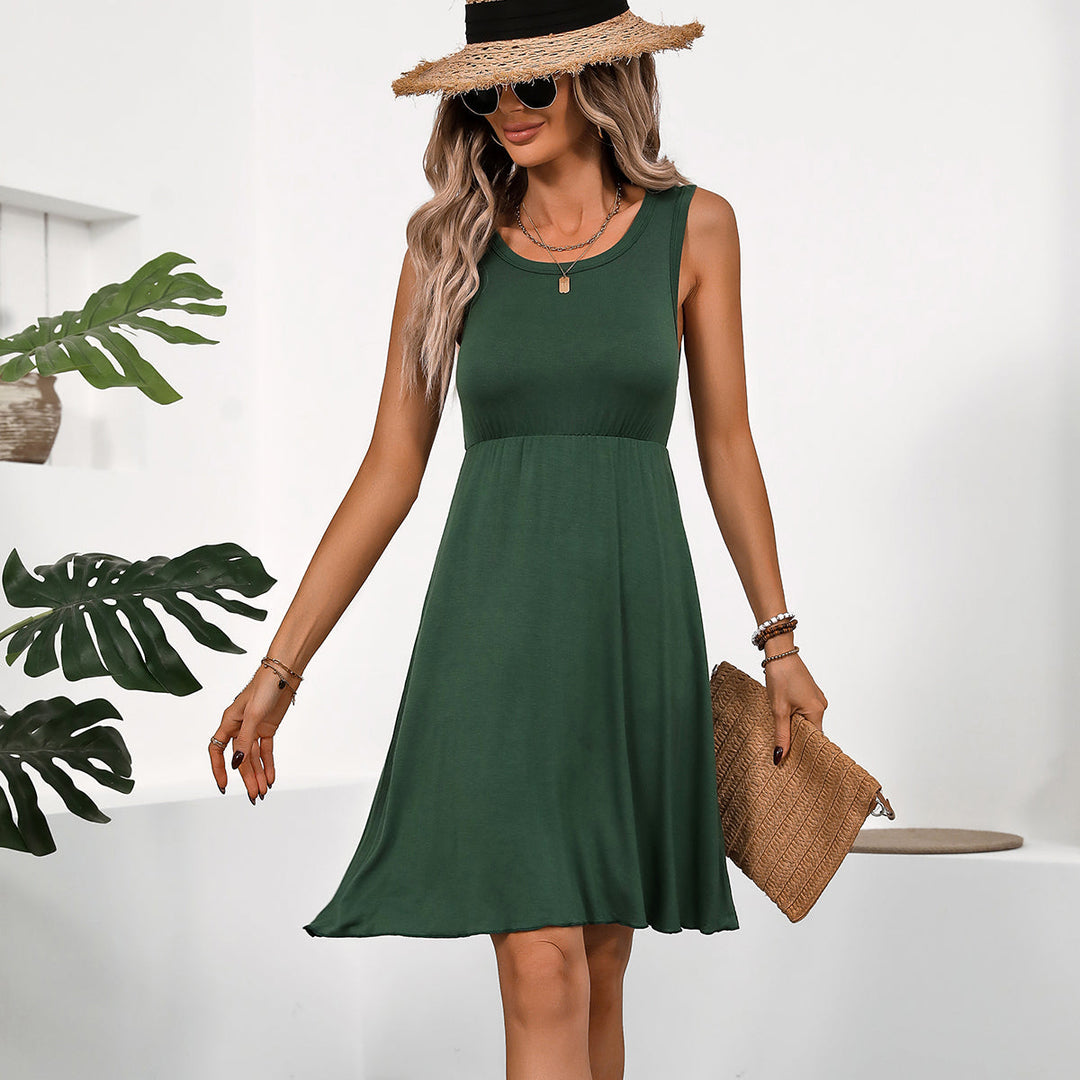 Valantomode | Chic Solid Color Sleeveless Round Neck Casual Dress