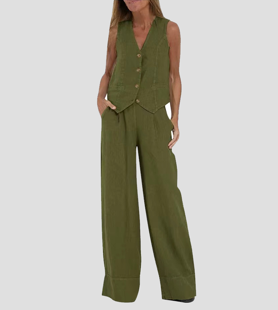 Valantomode | Chic Suit Set with Tailored Vest & Flowy Wide Pants