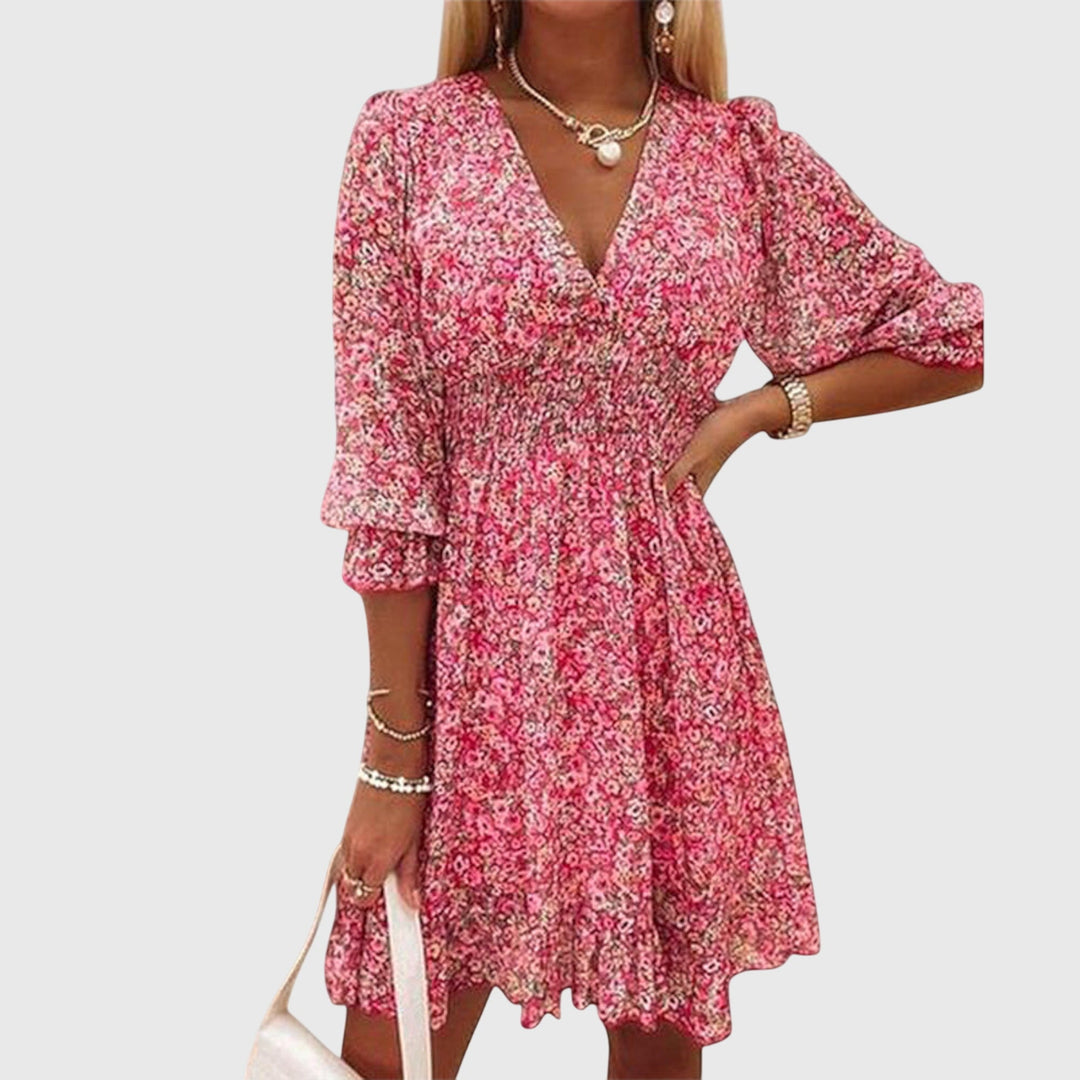 Valantomode | Stylish Floral Puff Sleeve Dress for Spring Events