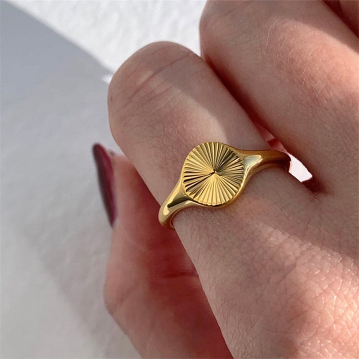 Valantomode | Plated Brianna Sunburst Ring with Radial-Etched Circular Architecture