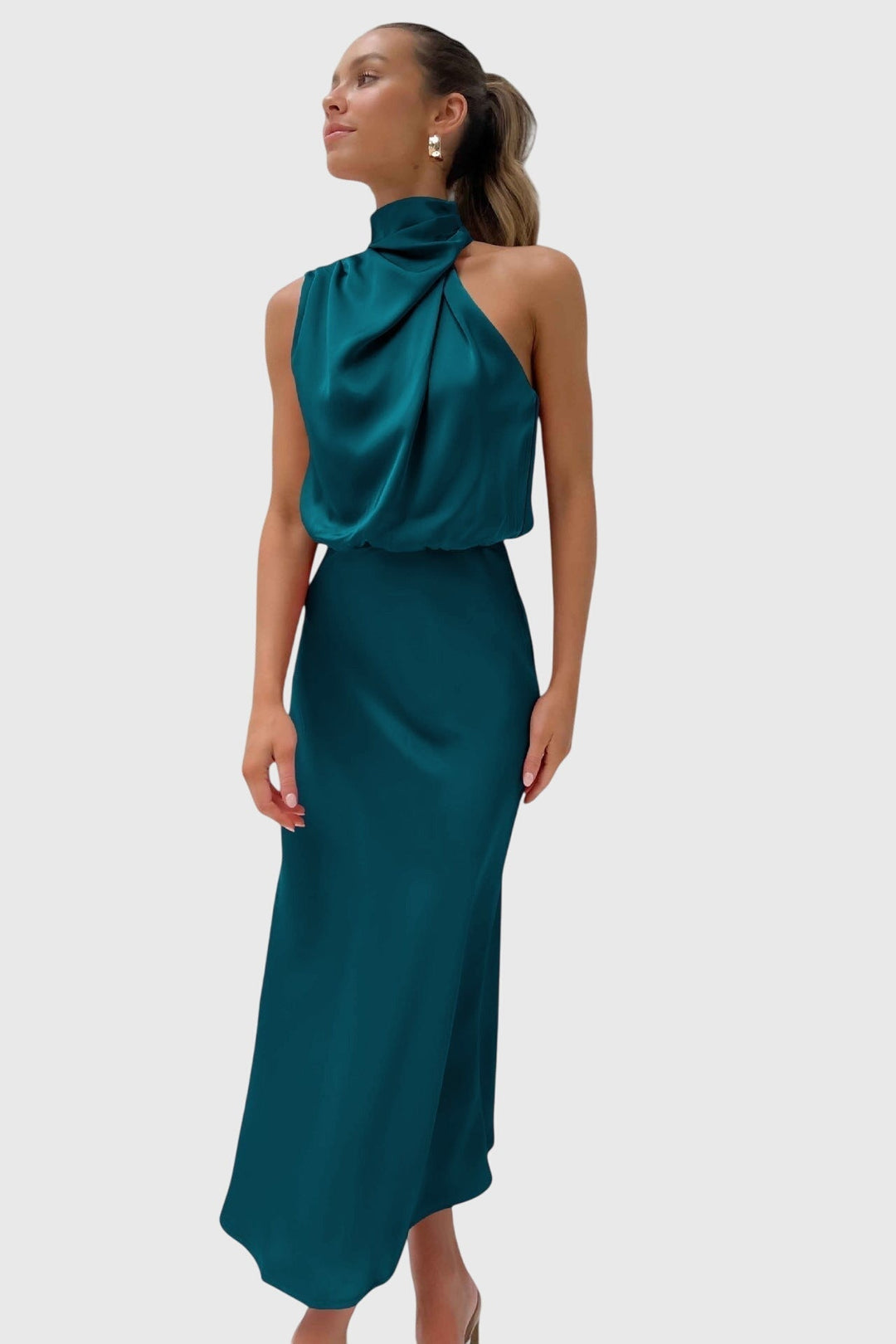 Valantomode | Stylish Satin Halter Dress for Evening Parties