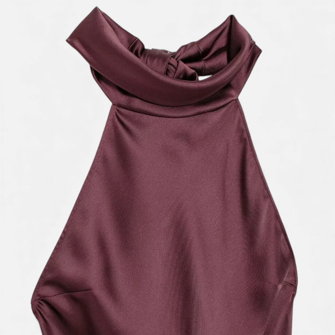 Valantomode | Women’s Satin Halter Dress with Open Back