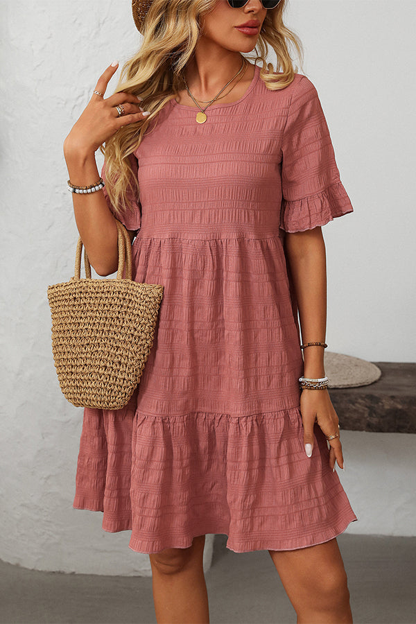 Valantomode | Adorable Ruffle Hem Mini Dress for Trendy Style
